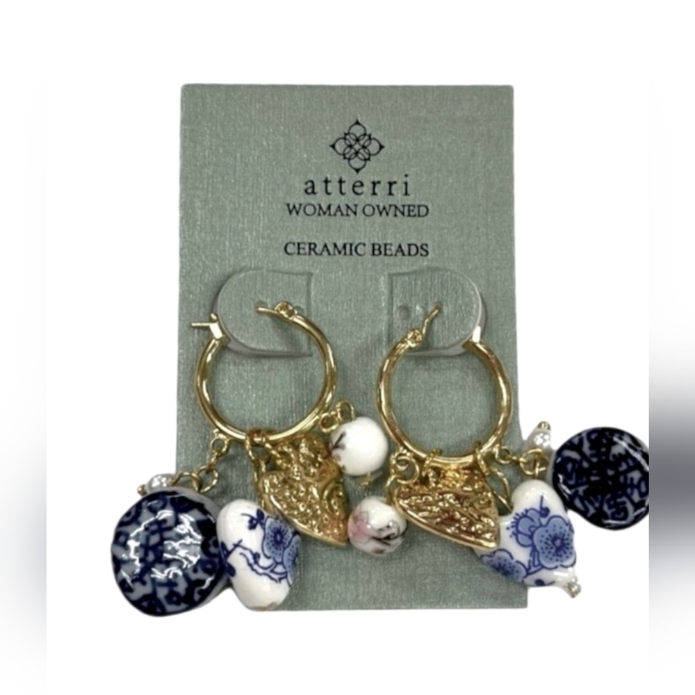 💙🔹️ ATTERRI🔹️ Beautiful  Ceramic Beads Multicharm Dangle Earrings